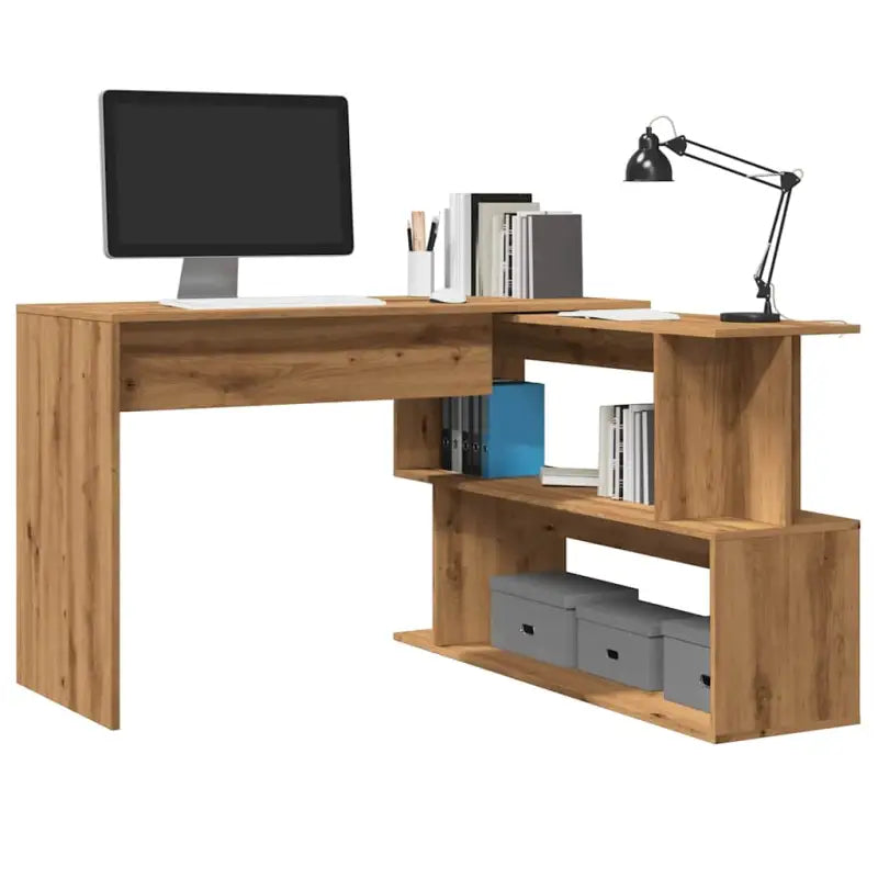 Modern bureaus van bewerkt hout met open vakken en hoogglans wit - artisanaal eikenkleurig - Bureaus