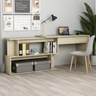 Modern bureaus van bewerkt hout met open vakken en hoogglans wit - Sonoma eiken - Bureaus