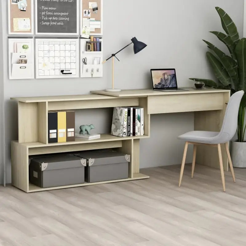 Modern bureaus van bewerkt hout met open vakken en hoogglans wit - Sonoma eiken - Bureaus