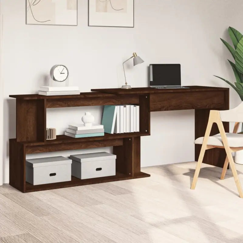 Modern bureaus van bewerkt hout met open vakken en hoogglans wit - bruin eikenkleur - Bureaus