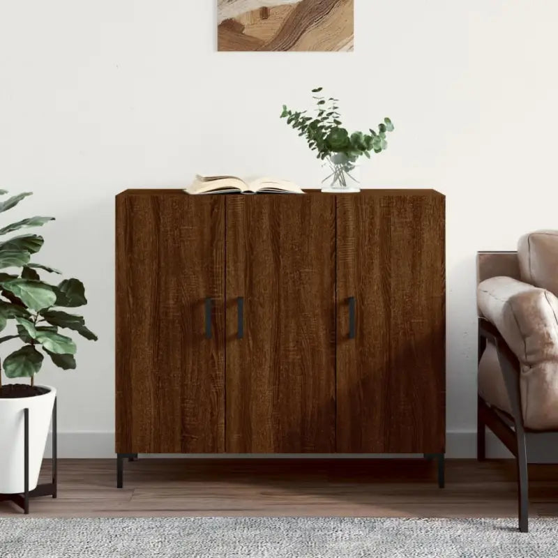 Modern dressoir met bewerkt hout en metalen poten voor een tijdloze uitstraling - bruin eikenkleur / 1 - Dressoirs &