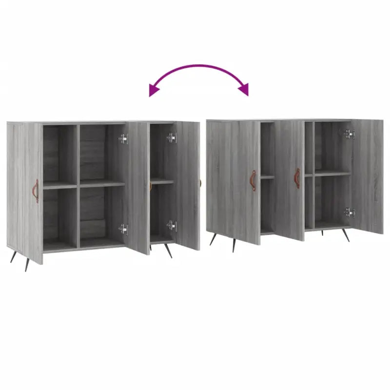 Modern dressoir met metalen poten en bewerkt hout in grijs sonoma - Dressoirs & buffetkasten