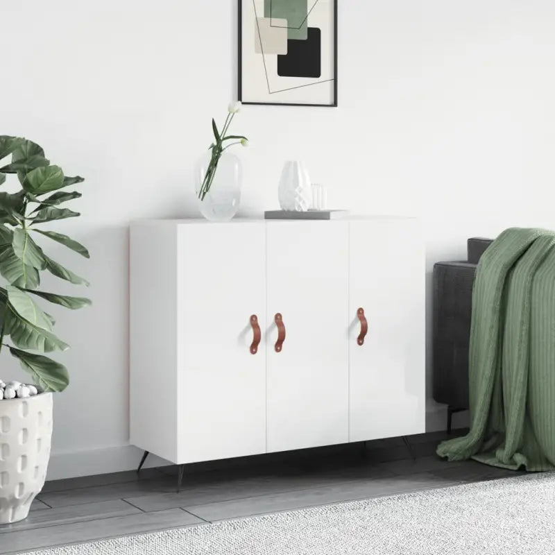 Modern dressoir met metalen poten en bewerkt hout in grijs sonoma - Hoogglans wit / 1 - Dressoirs & buffetkasten