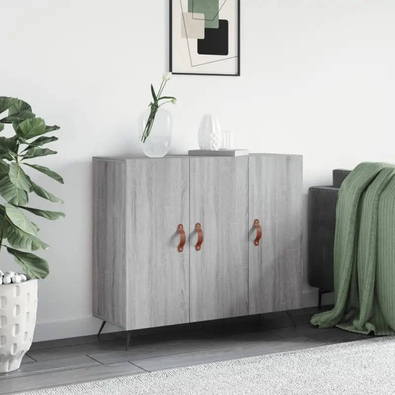 Modern dressoir met metalen poten en bewerkt hout in grijs sonoma - Dressoirs & buffetkasten