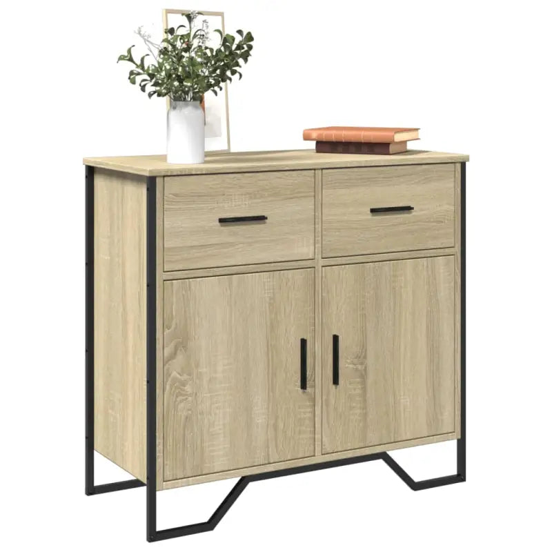 Modern dressoir met metalen poten en bewerkt hout voor een tijdloze uitstraling - Sonoma eiken / 1 - Dressoirs &