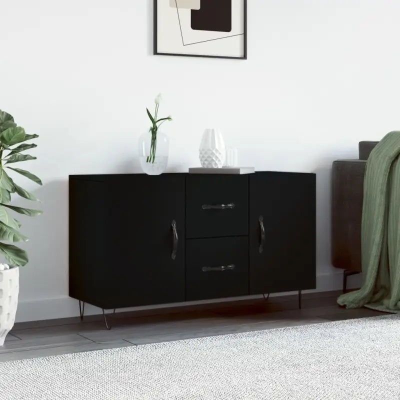 Modern dressoir met metalen poten en bewerkt hout voor een tijdloze uitstraling - Zwart / 1 - Dressoirs & buffetkasten