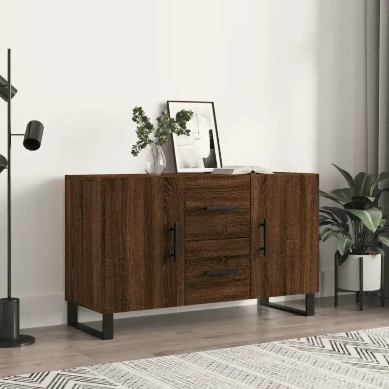 Modern dressoir met metalen poten en bewerkt hout voor een tijdloze uitstraling - Bruineiken / 1 - Dressoirs &