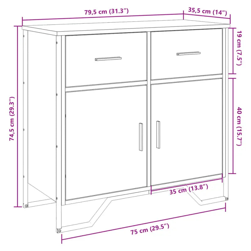 Modern dressoir met metalen poten en bewerkt hout voor een tijdloze uitstraling - Dressoirs & buffetkasten