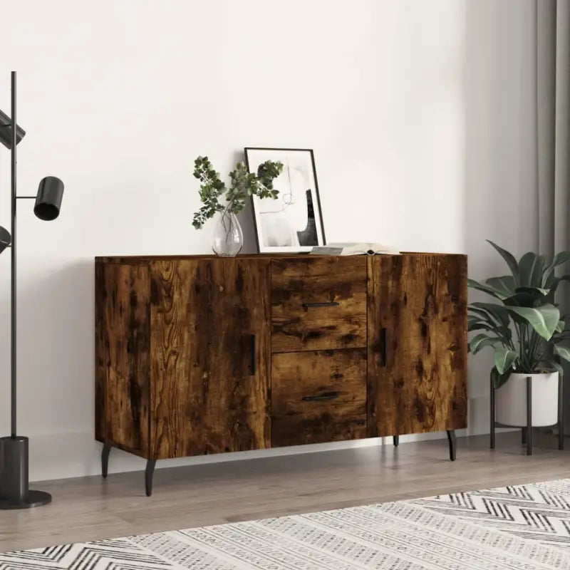 Modern dressoir met metalen poten en bewerkt hout voor een tijdloze uitstraling - Gerookt eiken / 1 - Dressoirs &