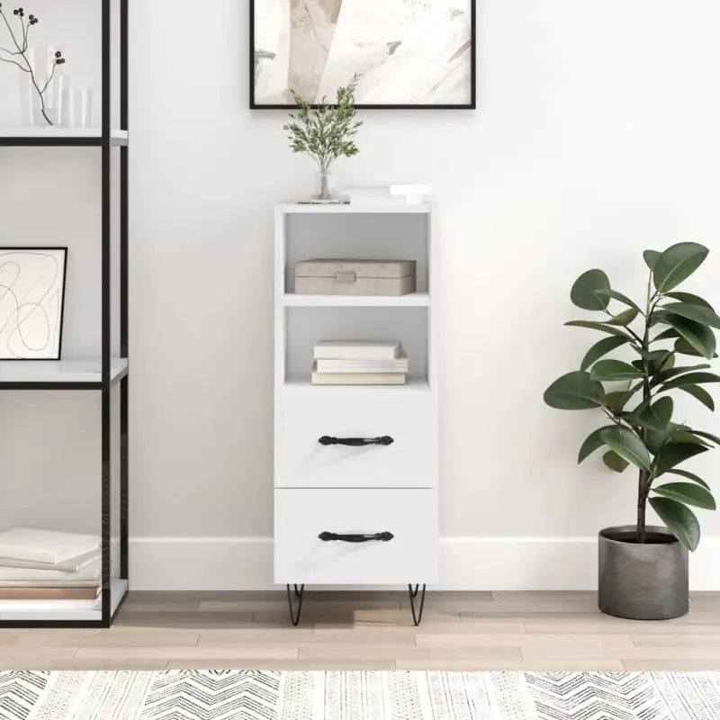 Modern dressoir met metalen poten in hoogglans wit en bewerkt hout - Dressoirs & buffetkasten