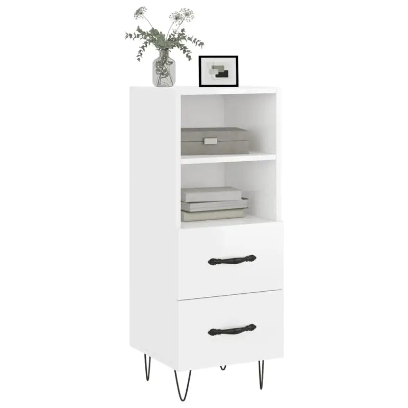 Modern dressoir met metalen poten in hoogglans wit en bewerkt hout - Dressoirs & buffetkasten