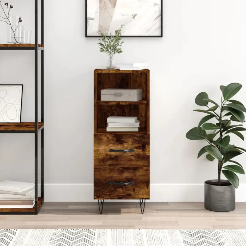 Modern dressoir met metalen poten in hoogglans wit en bewerkt hout - Gerookt eiken / 1 - Dressoirs & buffetkasten