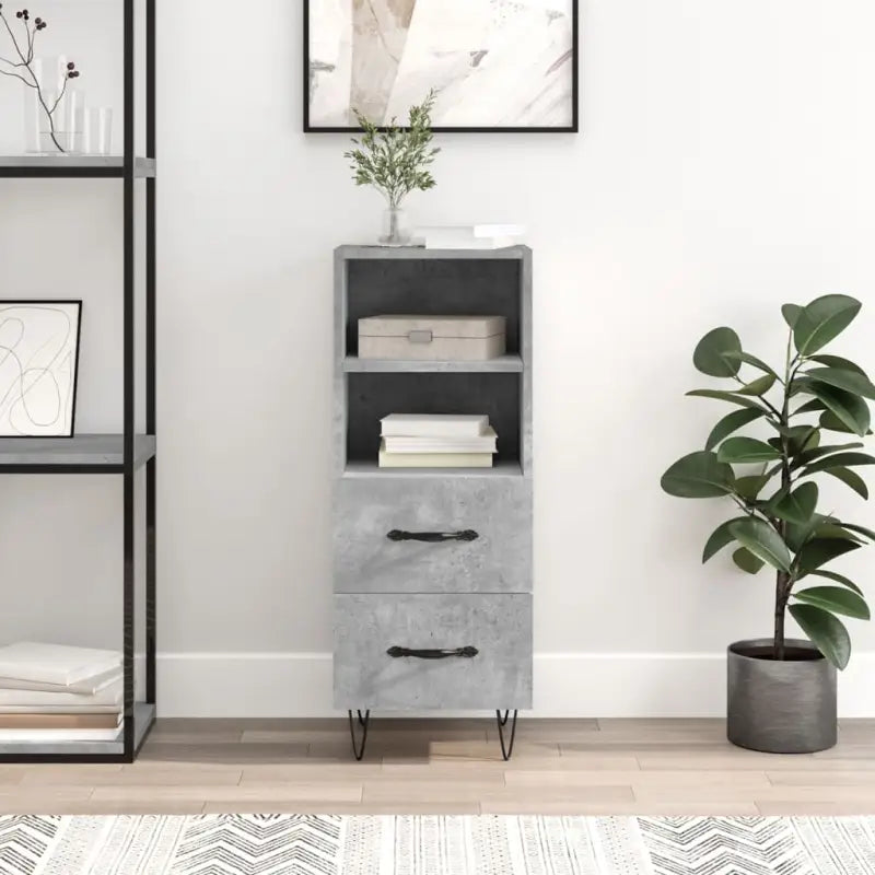Modern dressoir met metalen poten in hoogglans wit en bewerkt hout - Betongrijs / 1 - Dressoirs & buffetkasten