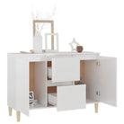 Modern dressoir van bewerkt hout in hoogglans wit stijlvol en stevig - Dressoirs & buffetkasten