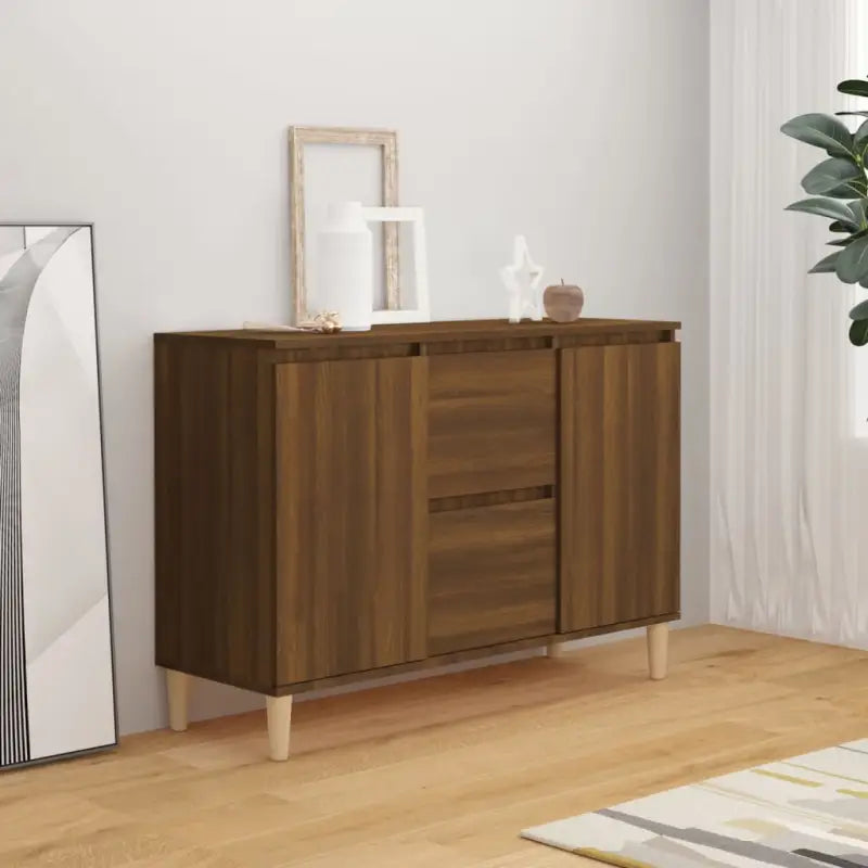 Modern dressoir van bewerkt hout in hoogglans wit stijlvol en stevig - bruin eikenkleur / 1 - Dressoirs & buffetkasten
