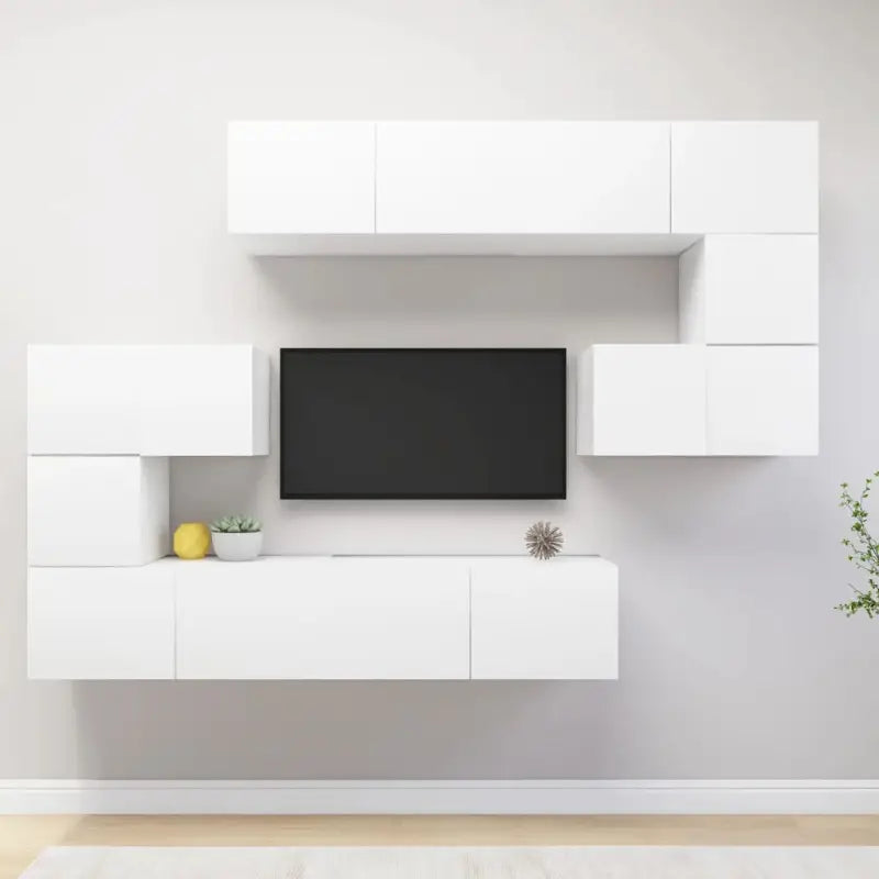 Modern hangende tv-meubelset van bewerkt hout met veel opbergruimte - Wit / 8 / 80 cm - Tv-meubels