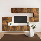 Modern hangende tv-meubelset van bewerkt hout met veel opbergruimte - Gerookt eiken / 10 / 60 cm - Tv-meubels