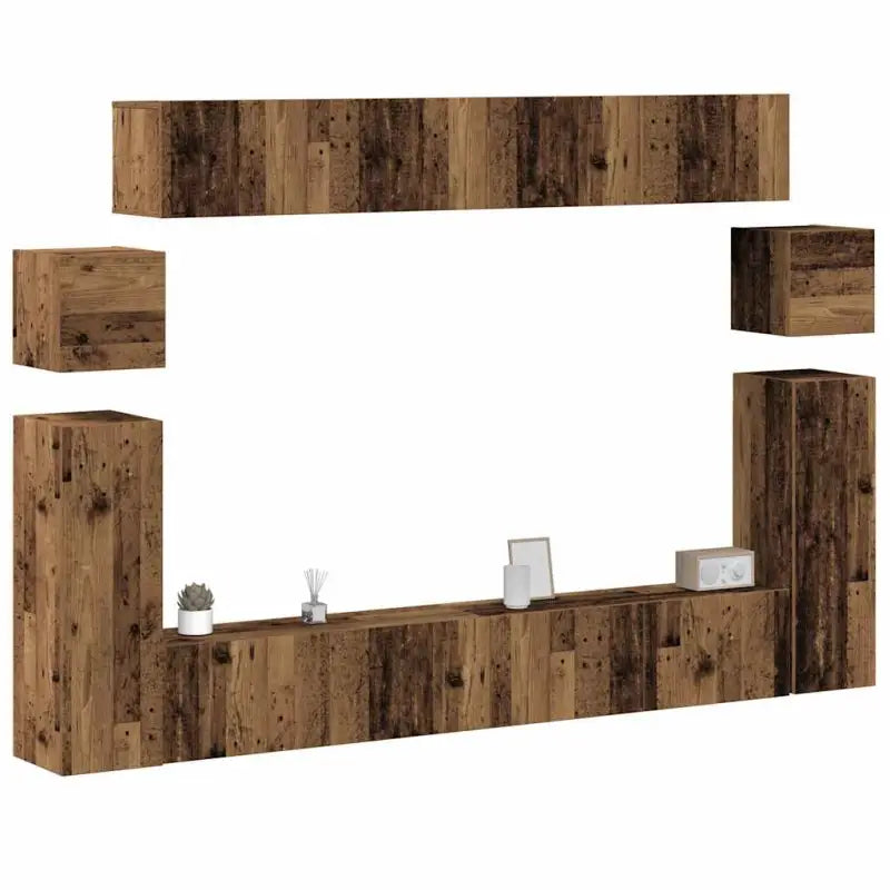 Modern hangende tv-meubelset van bewerkt hout met veel opbergruimte - Oud hout / 8 / 100 cm - Tv-meubels