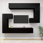 Modern hangende tv-meubelset van bewerkt hout met veel opbergruimte - Zwart / 8 / 100 cm - Tv-meubels