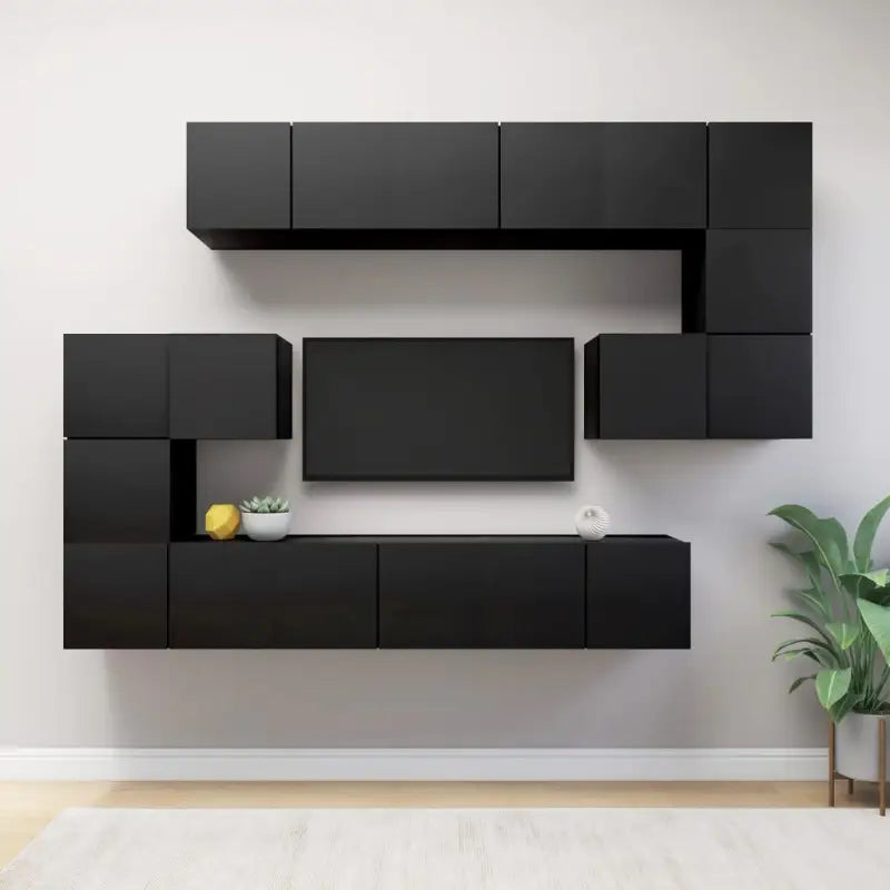 Modern hangende tv-meubelset van bewerkt hout met veel opbergruimte - Zwart / 10 / 60 cm - Tv-meubels