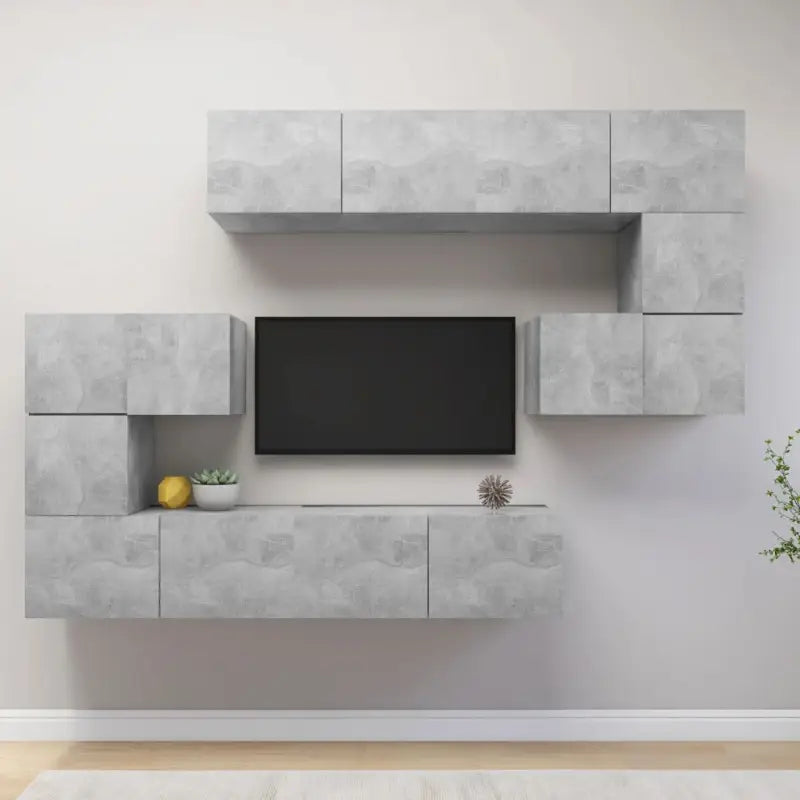 Modern hangende tv-meubelset van bewerkt hout met veel opbergruimte - Betongrijs / 8 / 80 cm - Tv-meubels