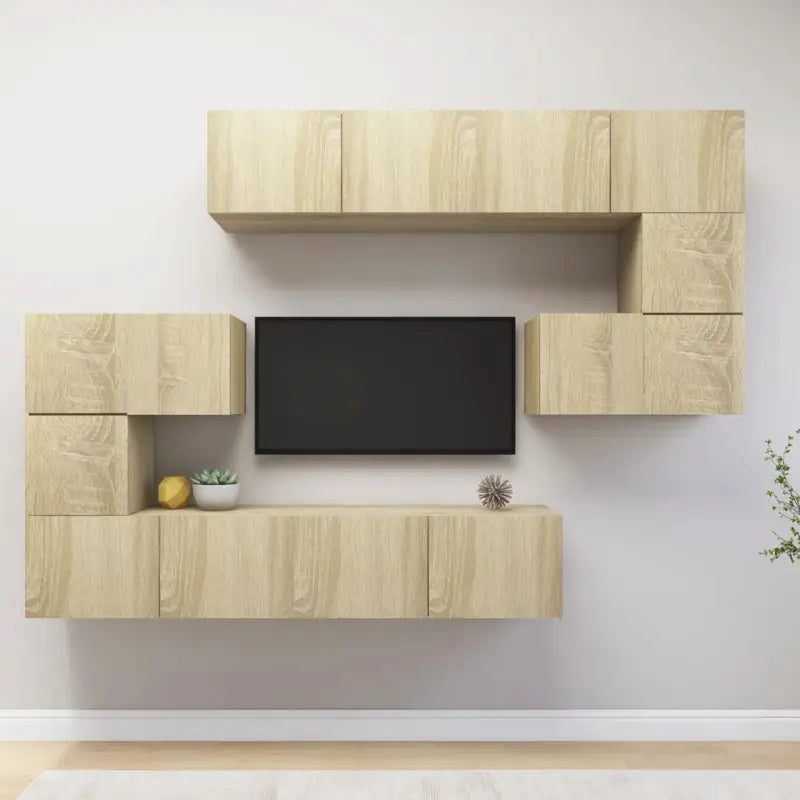 Modern hangende tv-meubelset van bewerkt hout met veel opbergruimte - Sonoma eiken / 8 / 80 cm - Tv-meubels