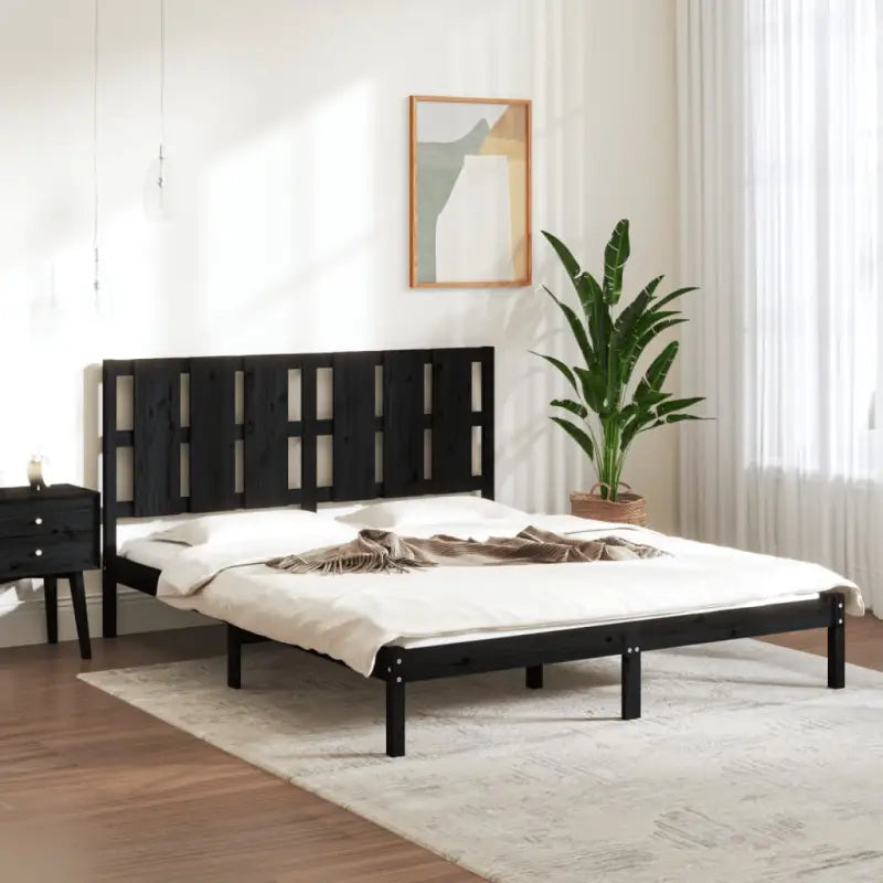 Modern houten bedframe van massief grenenhout met levering bevat - Zwart / 150 x 200 cm - Bedden & bedframes