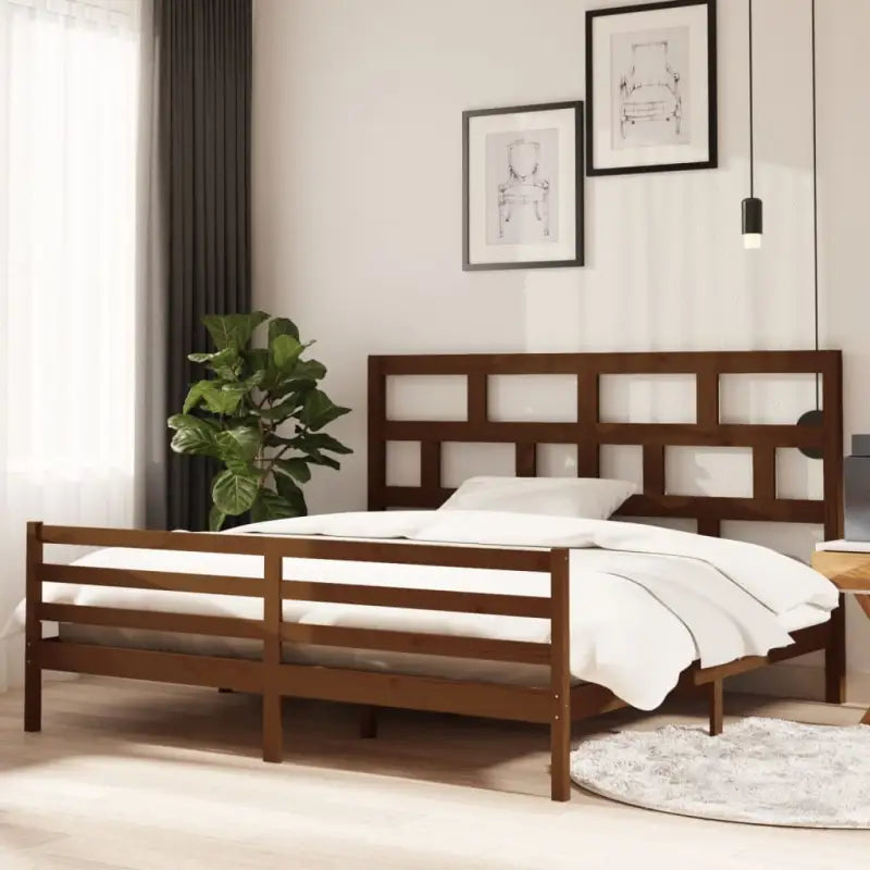 Modern houten bedframe van massief grenenhout met levering bevat - Honingbruin / 200 x 200 cm - Bedden & bedframes