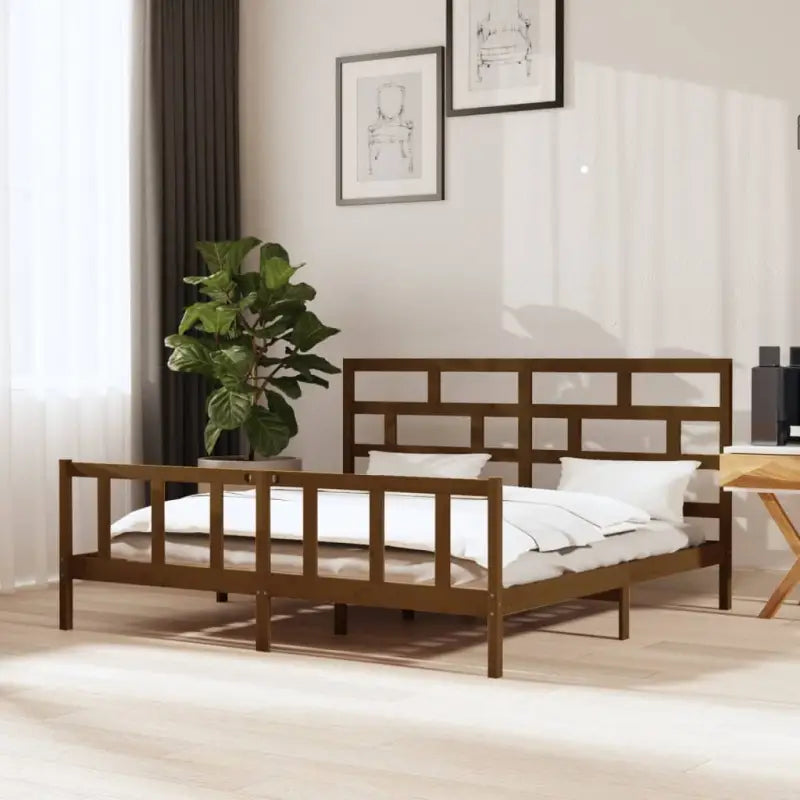Modern houten bedframe van massief grenenhout met levering bevat - Honingbruin / 200 x 200 cm - Bedden & bedframes