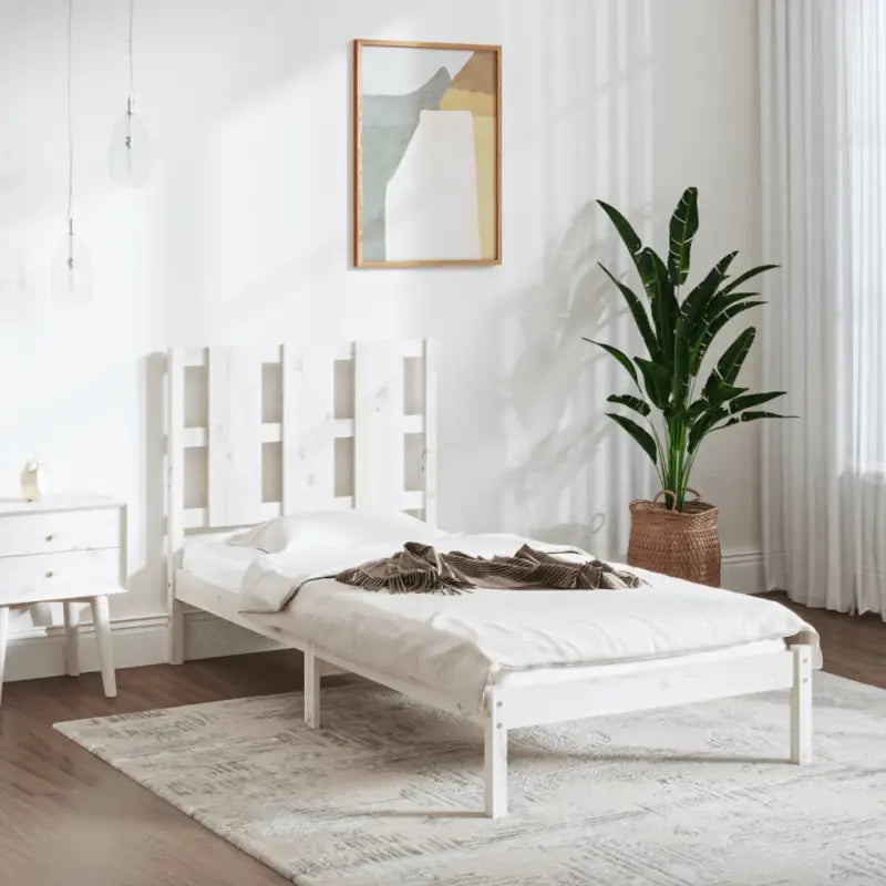 Modern houten bedframe van massief grenenhout met levering bevat - Wit / 75 x 190 cm - Bedden & bedframes