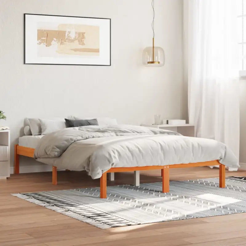 Modern houten bedframe van massief grenenhout voor je slaapkamer - Wasbruin / 135 x 190 cm - Bedden & bedframes