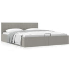 Modern hydraulisch bed met multiplex lattenbodem en stofkader - Lichtgrijs / 160 x 200 cm - Bedden & bedframes