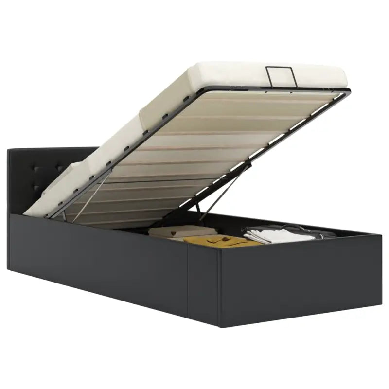 Modern hydraulisch bedframe met multiplex lattenbodem en kunstleren finish - Zwart / 90 x 200 cm - Bedden & bedframes