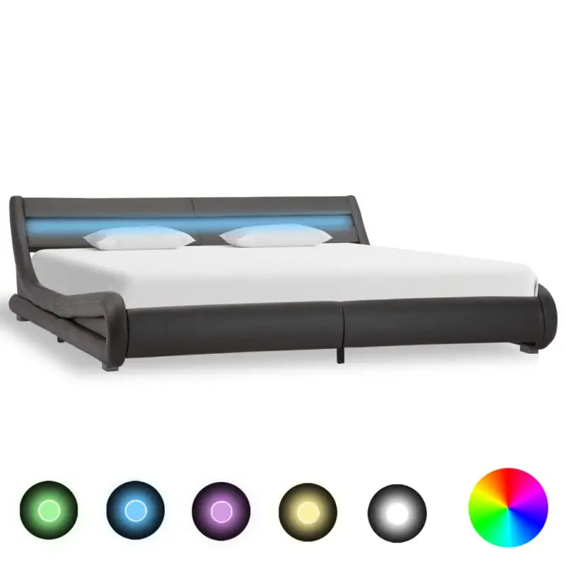 Modern kunstleren bedframe met gepoedercoat stalen frame en houten lattenbodem - Grijs / 180 x 200 cm - Bedden &