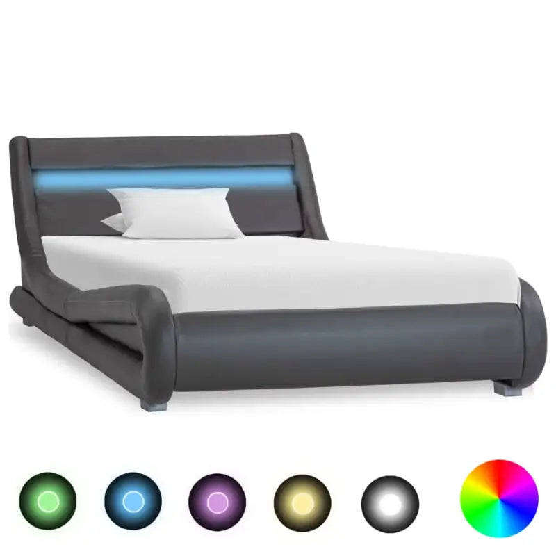 Modern kunstleren bedframe met gepoedercoat stalen frame en houten lattenbodem - Grijs / 100 x 200 cm - Bedden &