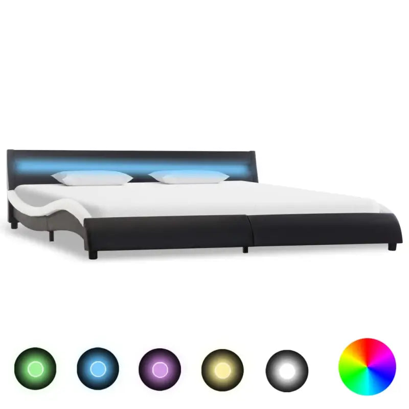 Modern kunstleren bedframe met golfontwerp voor een elegante slaapkamer - Zwart en wit / 180 x 200 cm - Bedden &