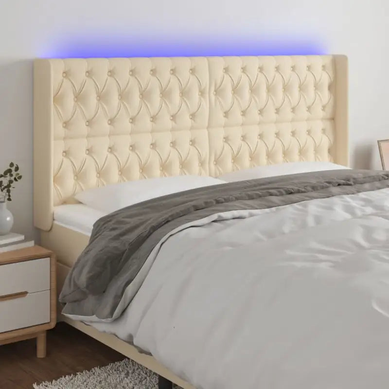 Modern LED hoofdbord voor een stijlvolle slaapkamer uitstraling - Crème / 183 x 16 x 118/128 cm / 1 - Hoofdborden