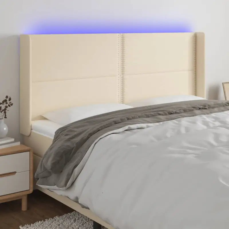 Modern LED Hoofdbord voor een stijlvolle slaapkamer uitstraling - Crème / 163 x 16 x 118/128 cm / 1 - Hoofdborden