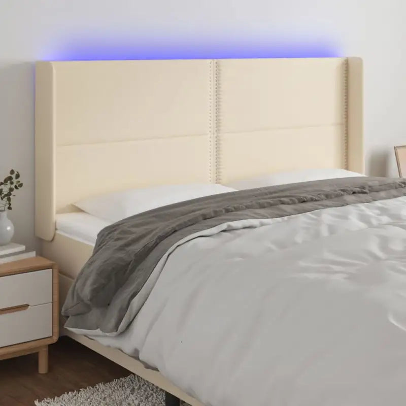 Modern LED Hoofdbord voor een stijlvolle slaapkamer uitstraling - Crème / 203 x 16 x 118/128 cm / 1 - Hoofdborden