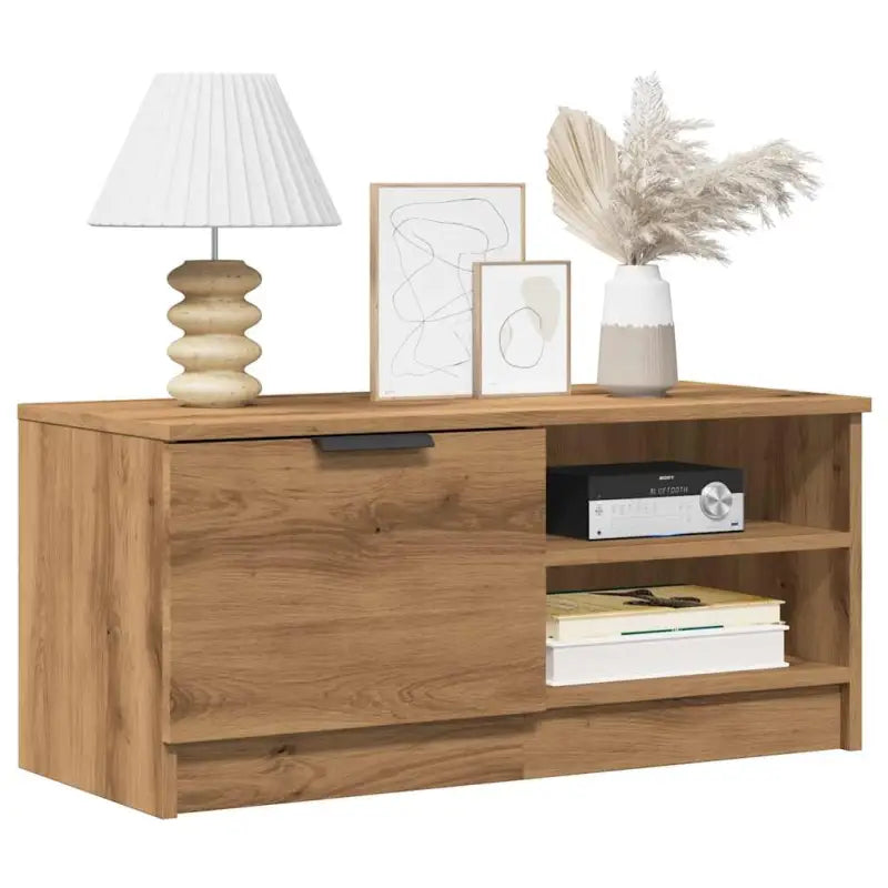 Modern Tv-meubel met stevig blad en bewerkt hout in Grijs Sonoma - artisanaal eikenkleurig / 1 - Tv-meubels