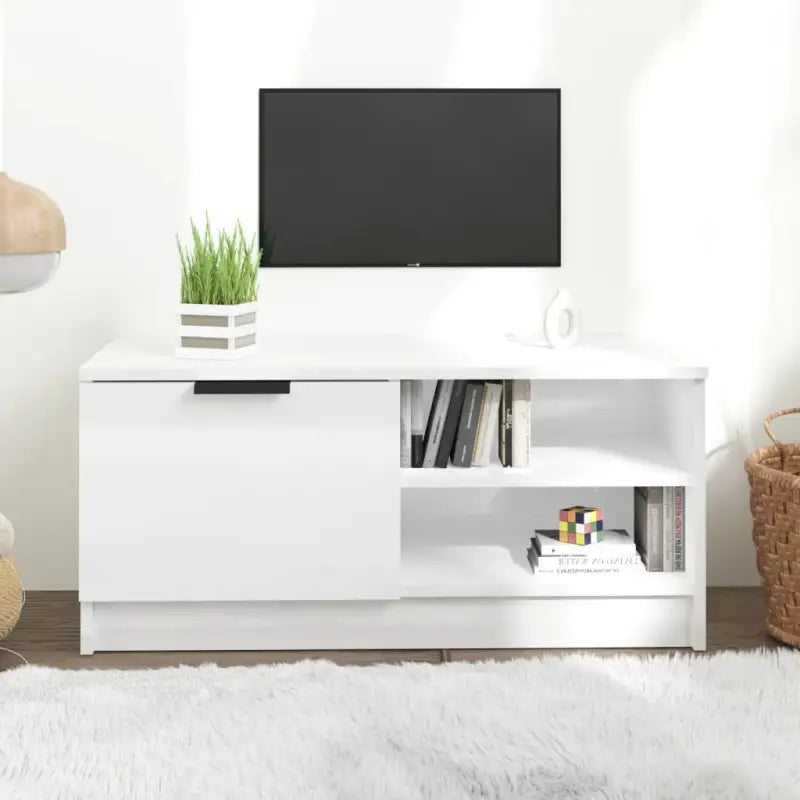 Modern Tv-meubel met stevig blad en bewerkt hout in Grijs Sonoma - Hoogglans wit / 1 - Tv-meubels