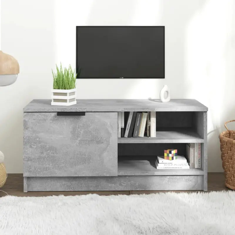 Modern Tv-meubel met stevig blad en bewerkt hout in Grijs Sonoma - Betongrijs / 1 - Tv-meubels