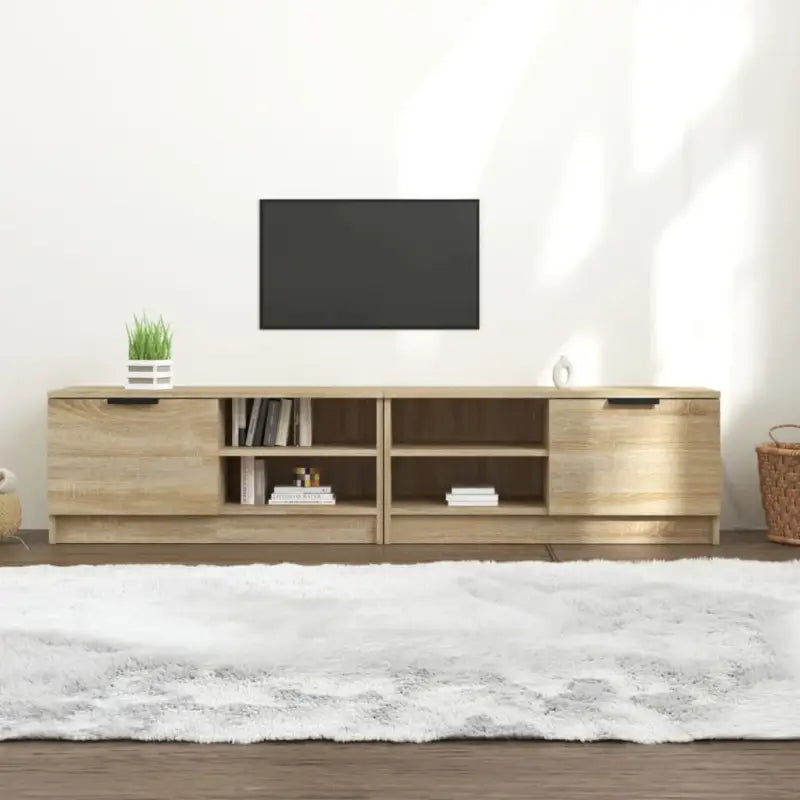 Modern Tv-meubel met stevig blad en bewerkt hout in Grijs Sonoma - Sonoma eiken / 2 - Tv-meubels