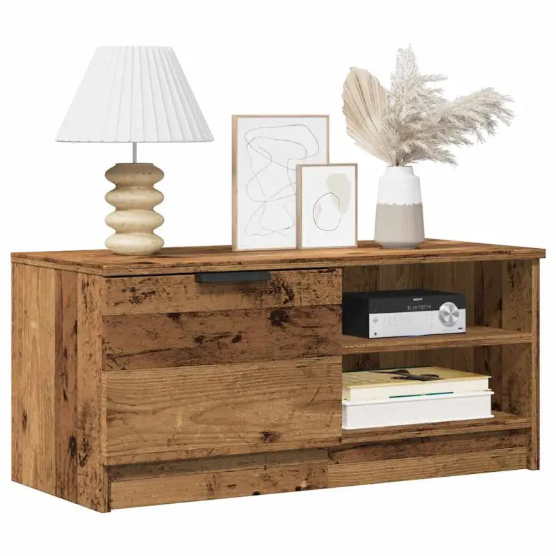 Modern Tv-meubel met stevig blad en bewerkt hout in Grijs Sonoma - Oud hout / 2 - Tv-meubels