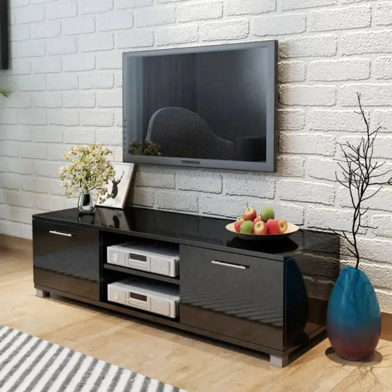 Modern tv-meubel van bewerkt hout voor stijlvolle en stevige opbergruimte - Hoogglans zwart / 1 / 120 cm - Tv-meubels