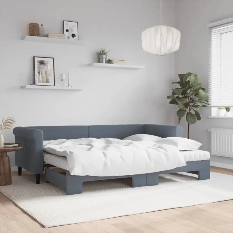 Moderne 2-in-1 slaapbank met onderschuifbed voor woon en slaapkamer - Donkergrijs / 80 x 200 cm / met onderschuifbed