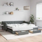 Moderne 2-in-1 slaapbank met onderschuifbed voor woon en slaapkamer - Donkergrijs / 100 x 200 cm / met onderschuifbed
