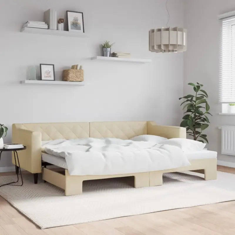 Moderne 2-in-1 slaapbank met onderschuifbed voor woon en slaapkamer - Crème / 80 x 200 cm / met onderschuifbed - Bedden
