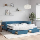 Moderne 2-in-1 slaapbank met onderschuifbed voor woon en slaapkamer - Blauw / 100 x 200 cm / met onderschuifbed en lade