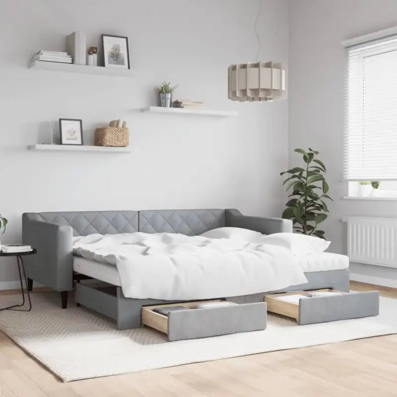 Moderne 2-in-1 slaapbank met onderschuifbed voor woon en slaapkamer - Lichtgrijs / 90 x 190 cm / met onderschuifbed